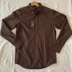 Men's Ralph Lauren Long Sleeve Button Down Checked Dress Shirt Brown - Medium